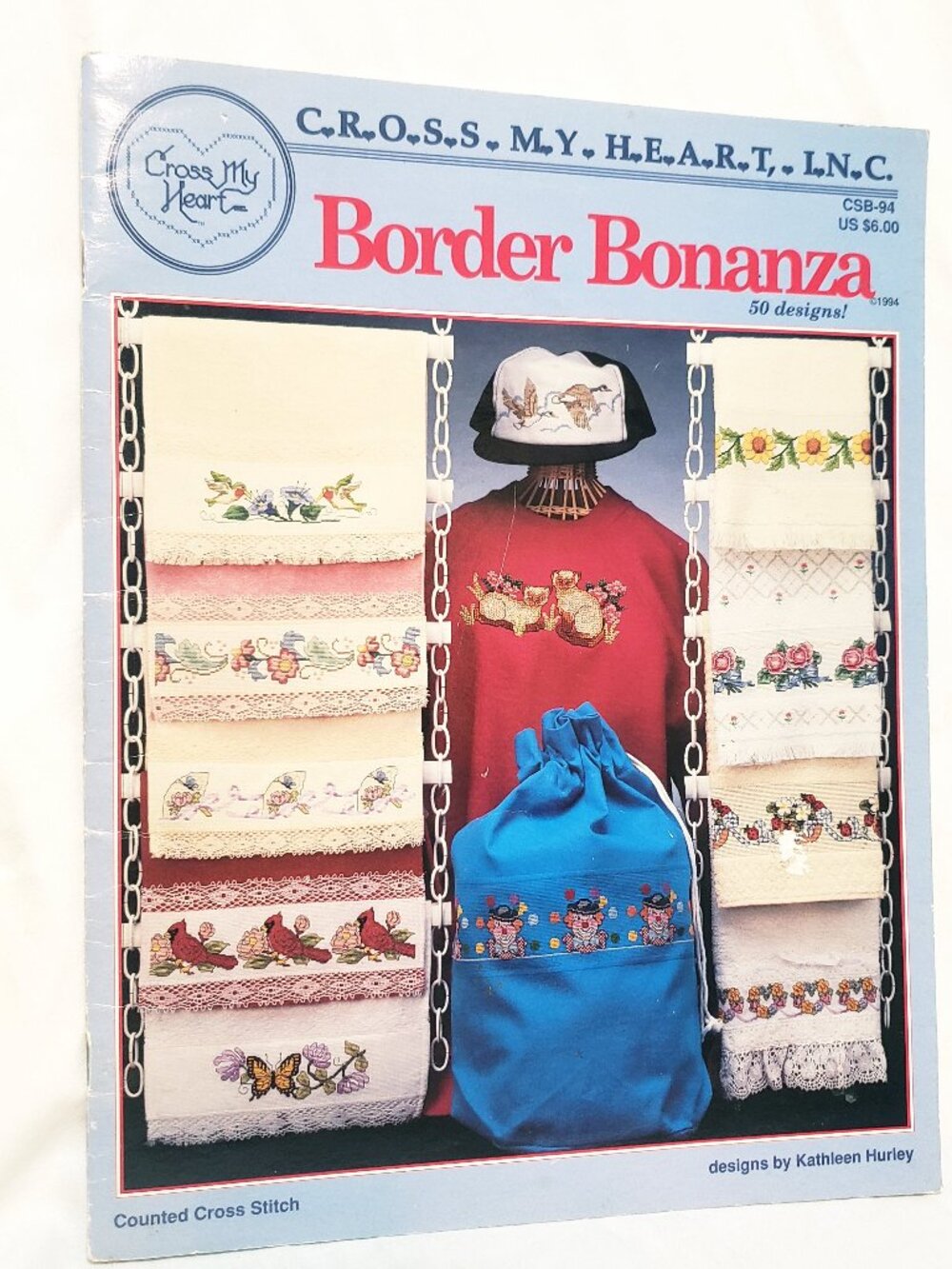 Border Bonanza Cross Stitch Leaflet 1994 Cross My Heart CSB94 Cow Fish Peacocks